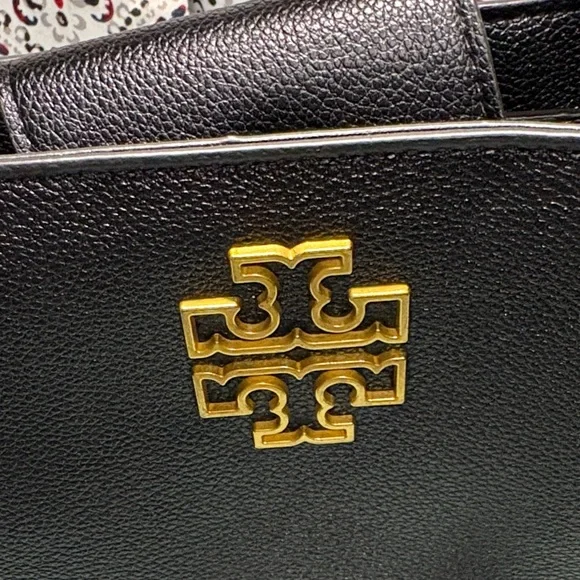 Tory Burch Britten Small Bucket Bag – Black Pebbled Leather with Gold Hardware